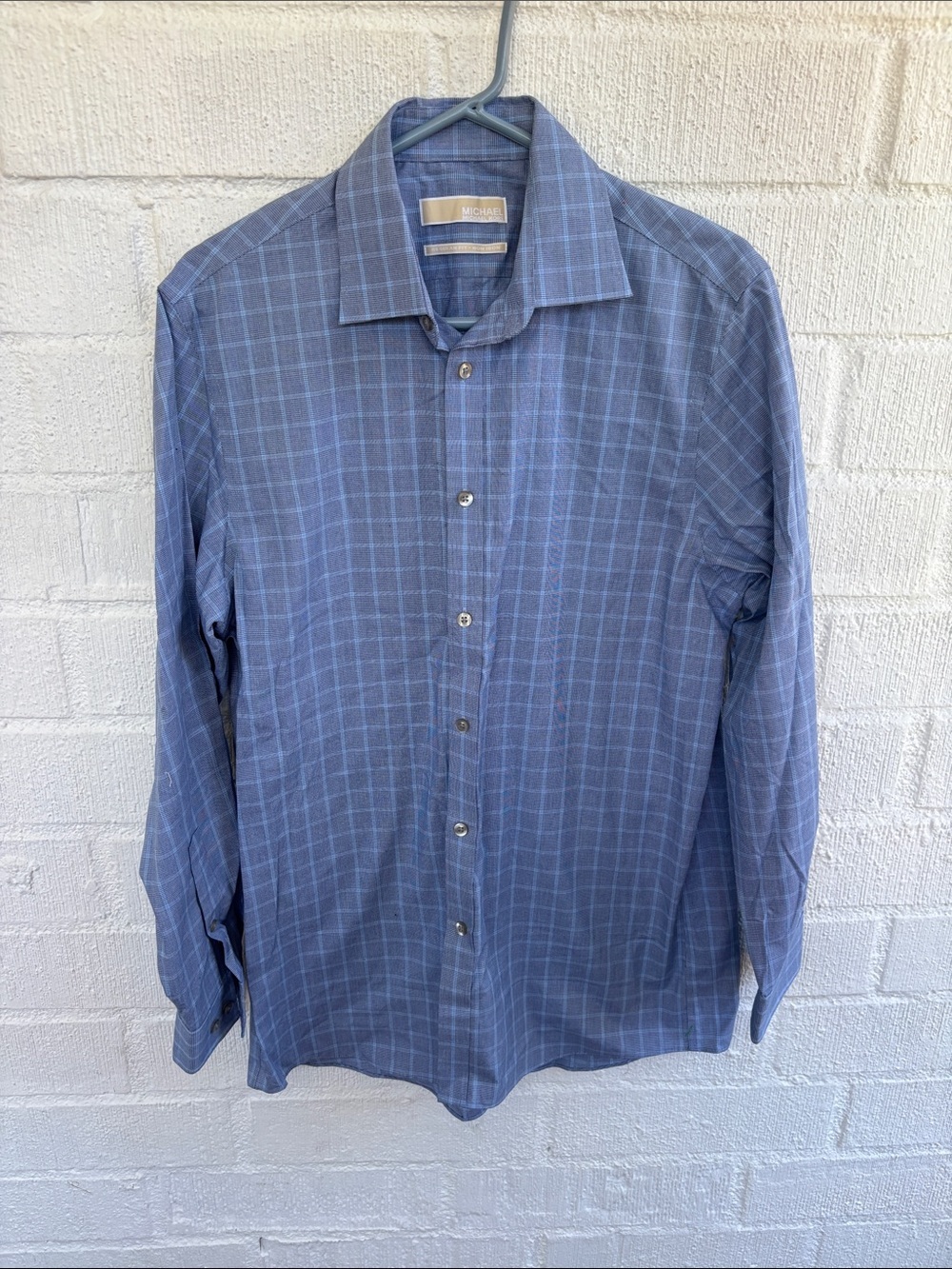 Michael Kors Men's Blue Windowpane Dress Shirt - Light Blue Check sz 15 32/33